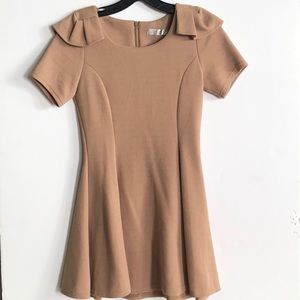 🌴O.F.B Tan Short-Sleeve Fit and Flare Mini Dress